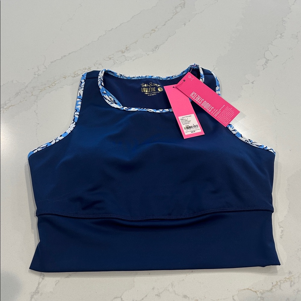 NWT Lilly Pulitzer UPF 50+ Luxletic Bentlee Bra Top Low Tide Navy size small